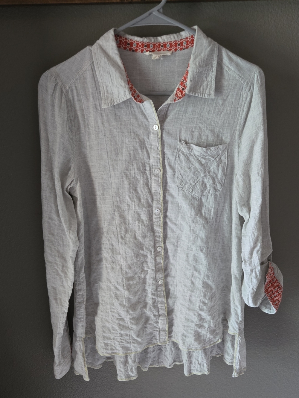 Hem & Thread Button Up Long Sleeve S Cotton Ruffle Hem Elevated Texture Plaid